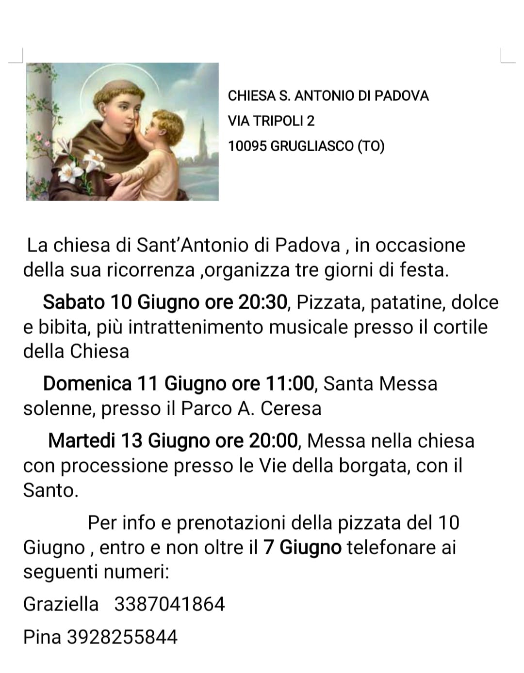 Messa e processione per la patronale di sant'antonio di padova