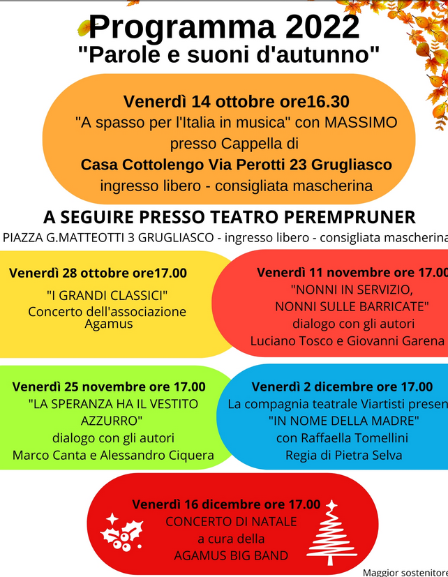 Appuntamenti promossi da casa cottolengo: “parole e suoni d'autunno”