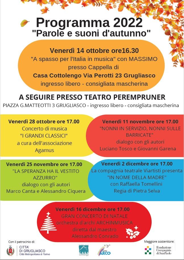 Appuntamenti promossi da casa cottolengo: “parole e suoni d'autunno”